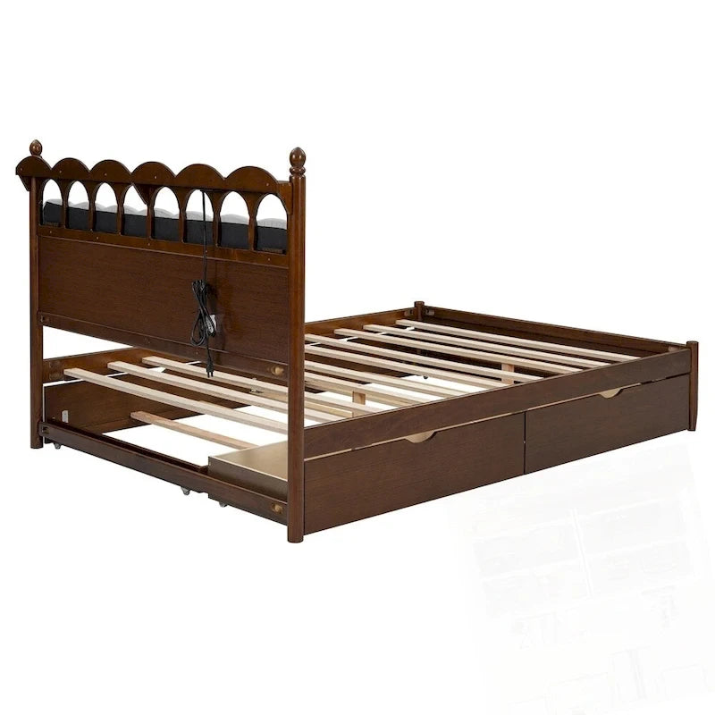 Lit plateforme en bois avec rangement, 2 grands tiroirs et lit gigogne de taille Twin XL