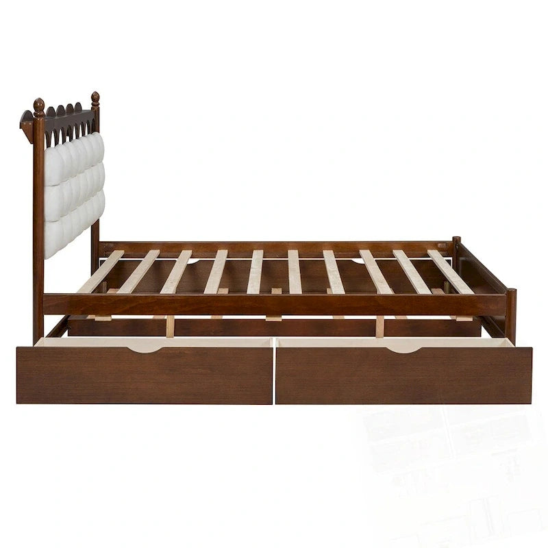 Lit plateforme en bois avec rangement, 2 grands tiroirs et lit gigogne de taille Twin XL