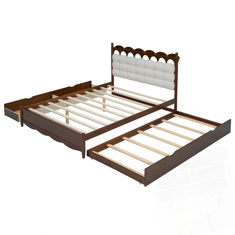 Lit plateforme en bois avec rangement, 2 grands tiroirs et lit gigogne de taille Twin XL