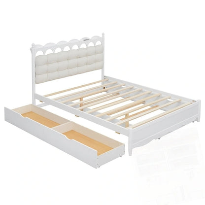 Lit plateforme en bois avec rangement, 2 grands tiroirs et lit gigogne de taille Twin XL