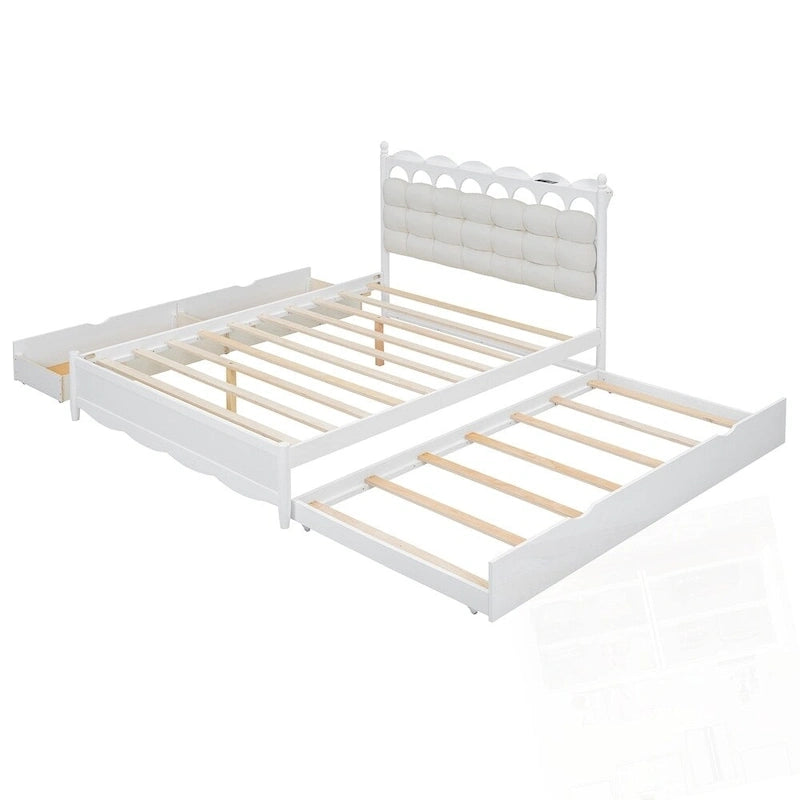 Lit plateforme en bois avec rangement, 2 grands tiroirs et lit gigogne de taille Twin XL