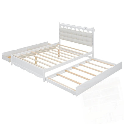 Lit plateforme en bois avec rangement, 2 grands tiroirs et lit gigogne de taille Twin XL