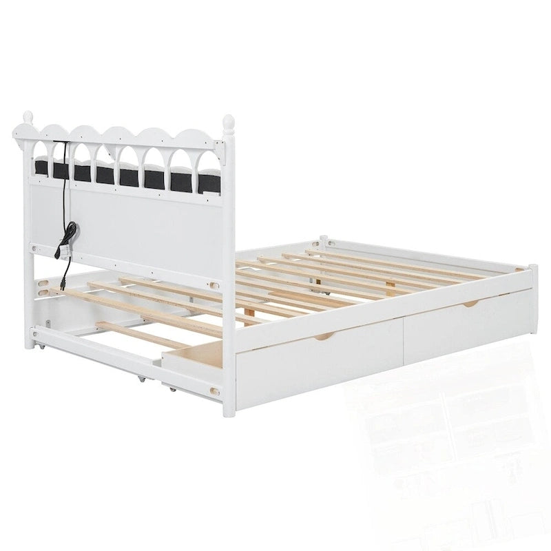 Lit plateforme en bois avec rangement, 2 grands tiroirs et lit gigogne de taille Twin XL