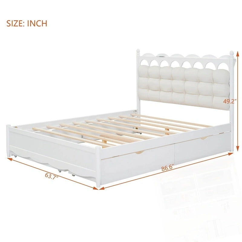 Lit plateforme en bois avec rangement, 2 grands tiroirs et lit gigogne de taille Twin XL