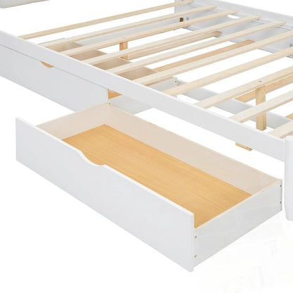 Lit plateforme en bois avec rangement, 2 grands tiroirs et lit gigogne de taille Twin XL