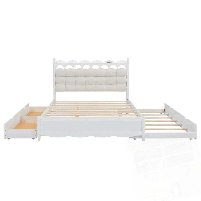 Lit plateforme en bois avec rangement, 2 grands tiroirs et lit gigogne de taille Twin XL