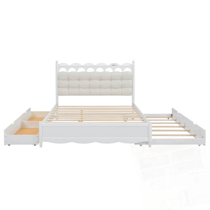 Lit plateforme en bois avec rangement, 2 grands tiroirs et lit gigogne de taille Twin XL