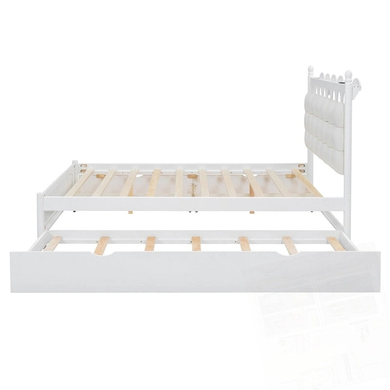 Lit plateforme en bois avec rangement, 2 grands tiroirs et lit gigogne de taille Twin XL
