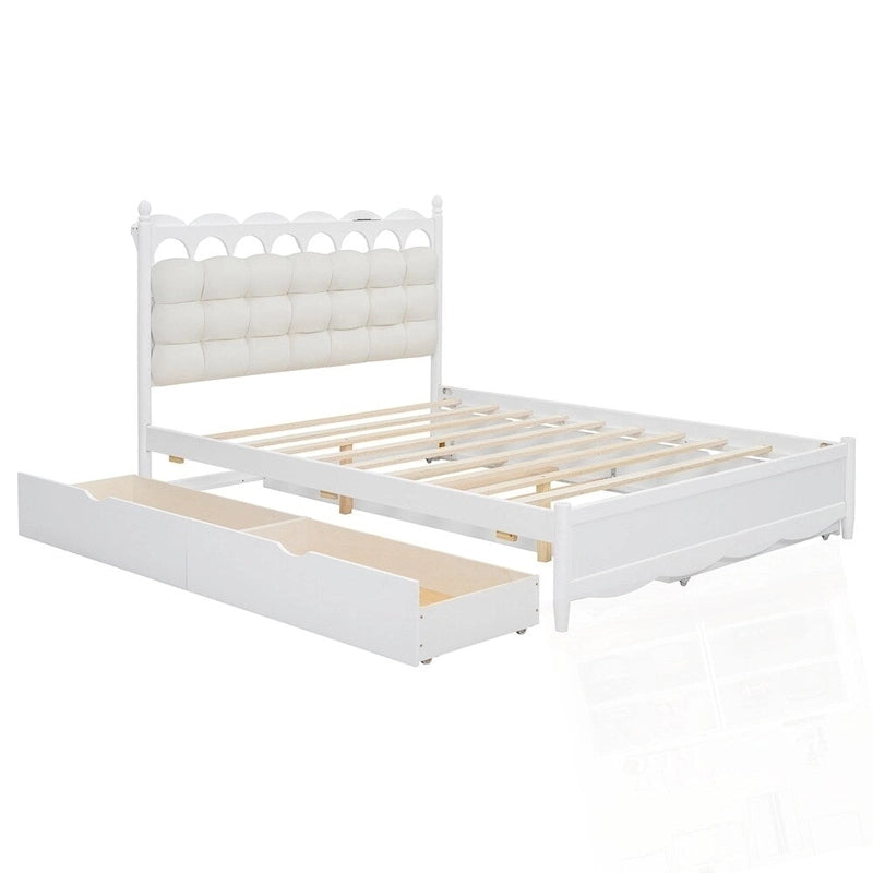 Lit plateforme en bois avec rangement, 2 grands tiroirs et lit gigogne de taille Twin XL