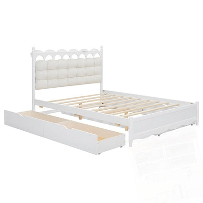 Lit plateforme en bois avec rangement, 2 grands tiroirs et lit gigogne de taille Twin XL