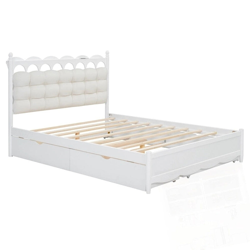 Lit plateforme en bois avec rangement, 2 grands tiroirs et lit gigogne de taille Twin XL