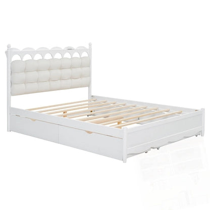 Lit plateforme en bois avec rangement, 2 grands tiroirs et lit gigogne de taille Twin XL