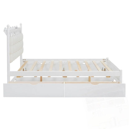 Lit plateforme en bois avec rangement, 2 grands tiroirs et lit gigogne de taille Twin XL