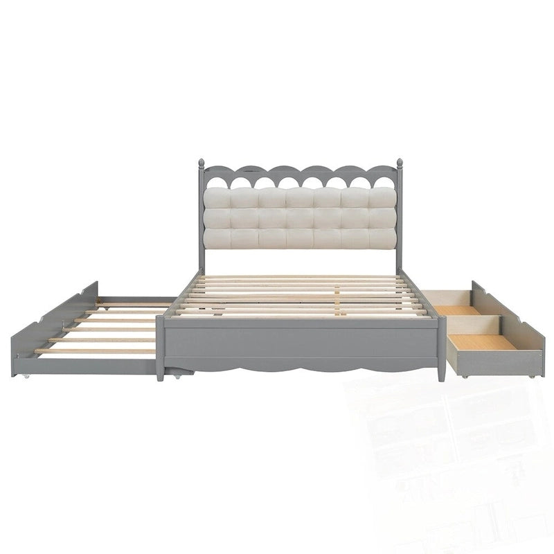 Lit plateforme en bois avec rangement, 2 grands tiroirs et lit gigogne de taille Twin XL