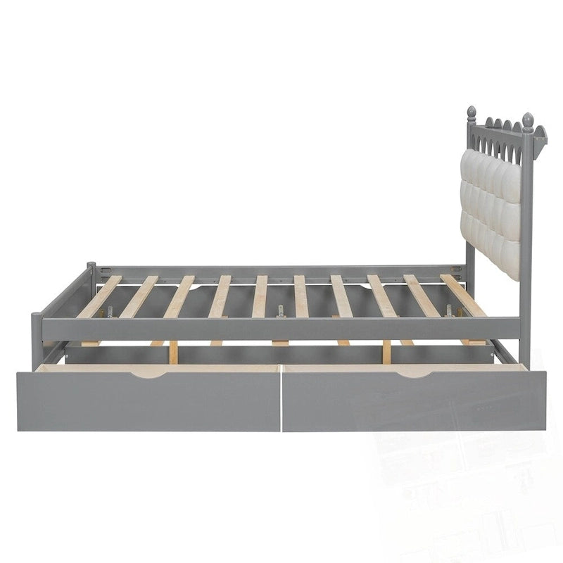 Lit plateforme en bois avec rangement, 2 grands tiroirs et lit gigogne de taille Twin XL