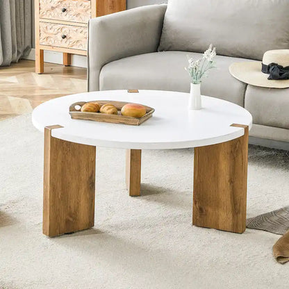 Coffee Table Round Coffee Table with Rectangular Legs Home Center Table Wooden Side Table for Living Room