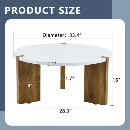 Table basse ronde à pieds rectangulaires, table d'appoint en bois pour salon