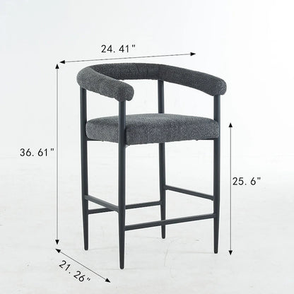 Ensemble de 2 tabourets de bar modernes en boucle, hauteur comptoir, avec structure en métal et accoudoirs, pour îlot de cuisine ou salle à manger.