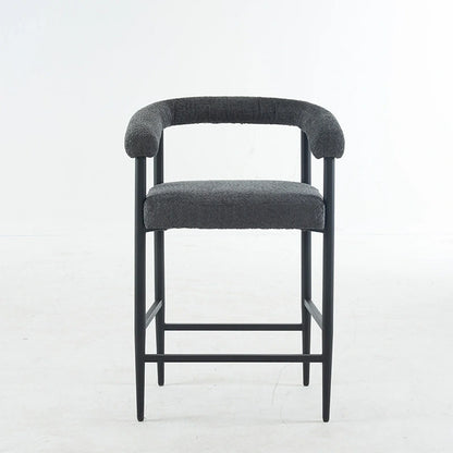 Ensemble de 2 tabourets de bar modernes en boucle, hauteur comptoir, avec structure en métal et accoudoirs, pour îlot de cuisine ou salle à manger.