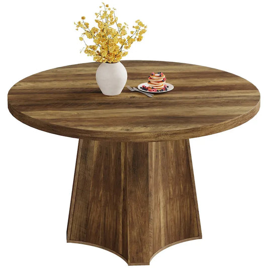 47 Industrial Round Dining Table with Pedestal for 4-6 People