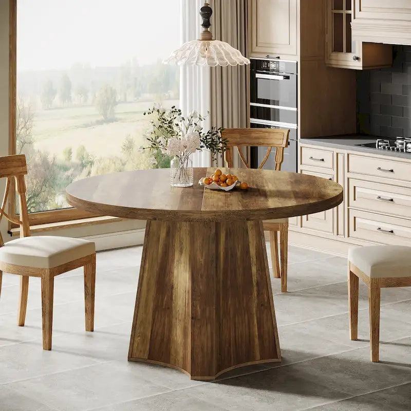 Table de salle à manger ronde industrielle de 47 pouces avec pied central pour 4 à 6 personnes