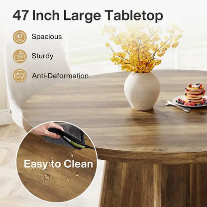 Table de salle à manger ronde industrielle de 47 pouces avec pied central pour 4 à 6 personnes