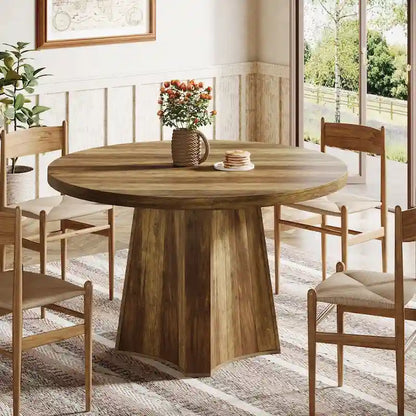 Table de salle à manger ronde industrielle de 47 pouces avec pied central pour 4 à 6 personnes