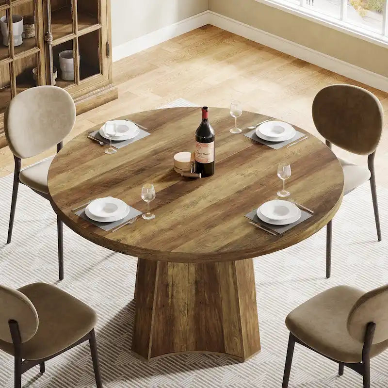 Table de salle à manger ronde industrielle de 47 pouces avec pied central pour 4 à 6 personnes