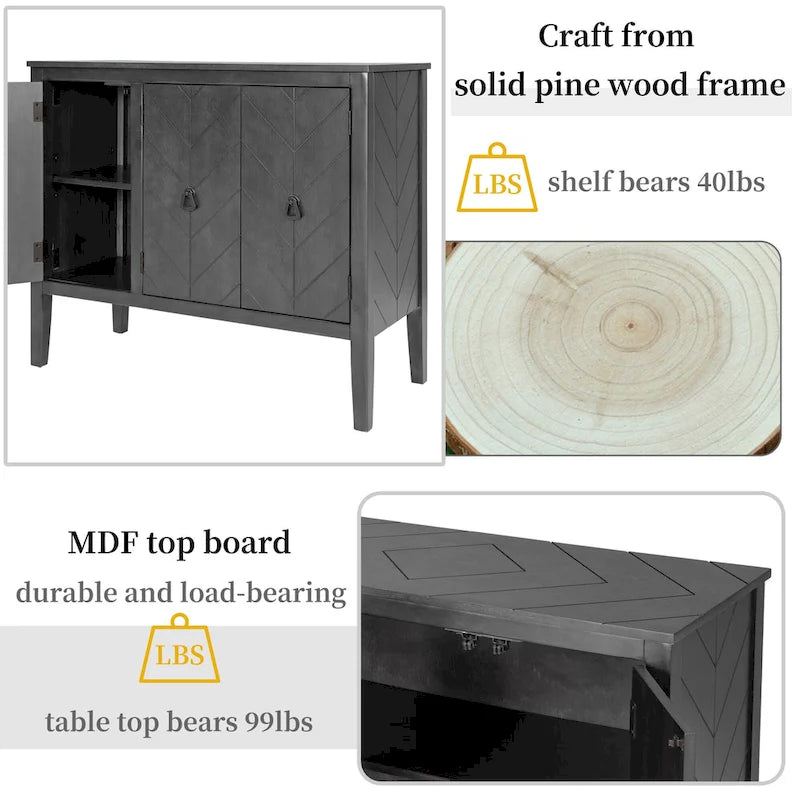 Meuble de rangement vintage avec étagère réglable, buffet/console/table d'appoint en bois massif