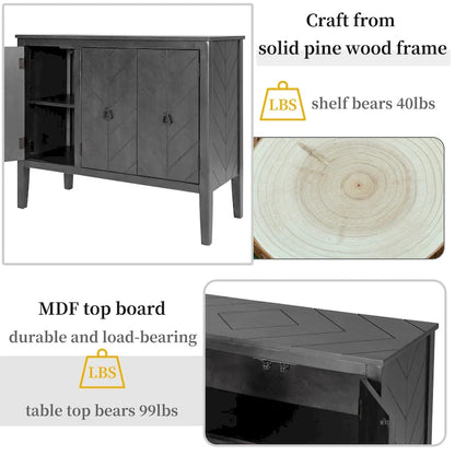 Meuble de rangement vintage avec étagère réglable, buffet/console/table d'appoint en bois massif