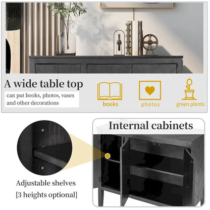 Meuble de rangement vintage avec étagère réglable, buffet/console/table d'appoint en bois massif