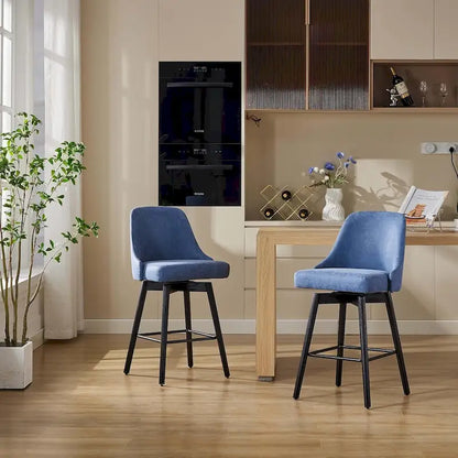 Ensemble de 2 tabourets de bar pivotants, tabourets de bar à hauteur de comptoir avec dossier et pieds en bois, chaises rembourrées pour îlot de cuisine
