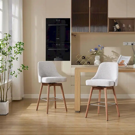 Swivel Bar Stools Set of 2, Counter Height Barstools with Backs and Wood Legs,Upholstered Chairs for Kitchen Island