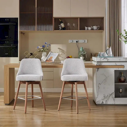 Ensemble de 2 tabourets de bar pivotants, tabourets de bar à hauteur de comptoir avec dossier et pieds en bois, chaises rembourrées pour îlot de cuisine