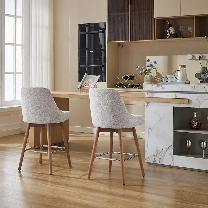 Ensemble de 2 tabourets de bar pivotants, tabourets de bar à hauteur de comptoir avec dossier et pieds en bois, chaises rembourrées pour îlot de cuisine
