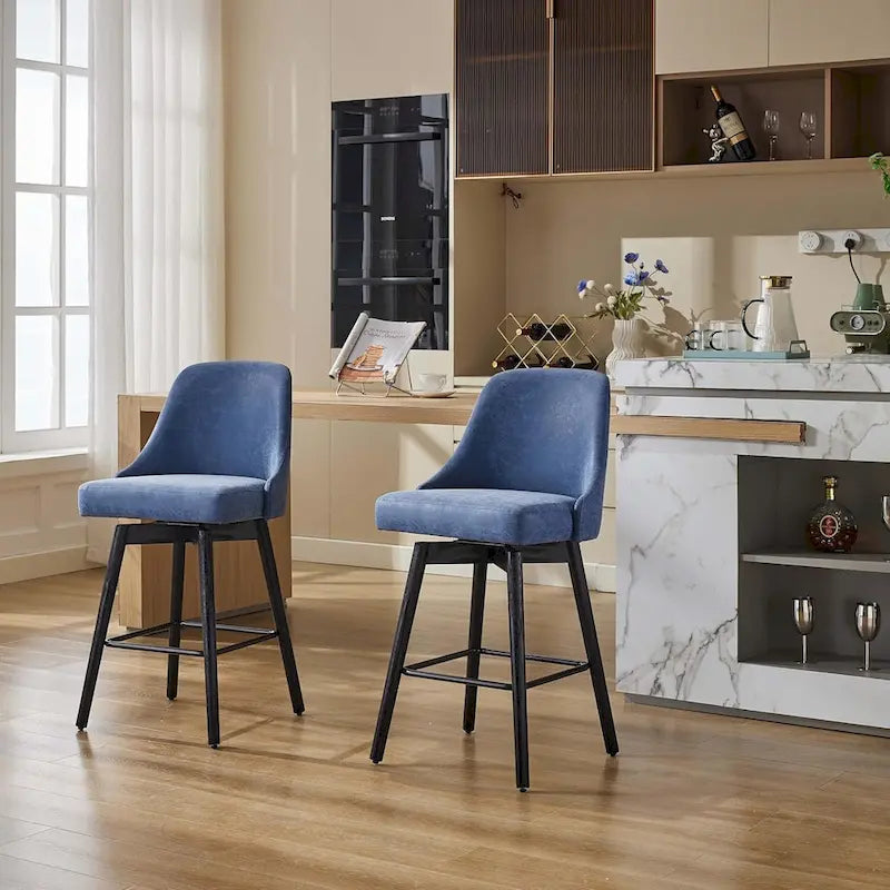 Ensemble de 2 tabourets de bar pivotants, tabourets de bar à hauteur de comptoir avec dossier et pieds en bois, chaises rembourrées pour îlot de cuisine