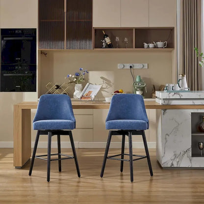 Ensemble de 2 tabourets de bar pivotants, tabourets de bar à hauteur de comptoir avec dossier et pieds en bois, chaises rembourrées pour îlot de cuisine