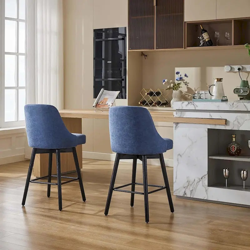 Ensemble de 2 tabourets de bar pivotants, tabourets de bar à hauteur de comptoir avec dossier et pieds en bois, chaises rembourrées pour îlot de cuisine