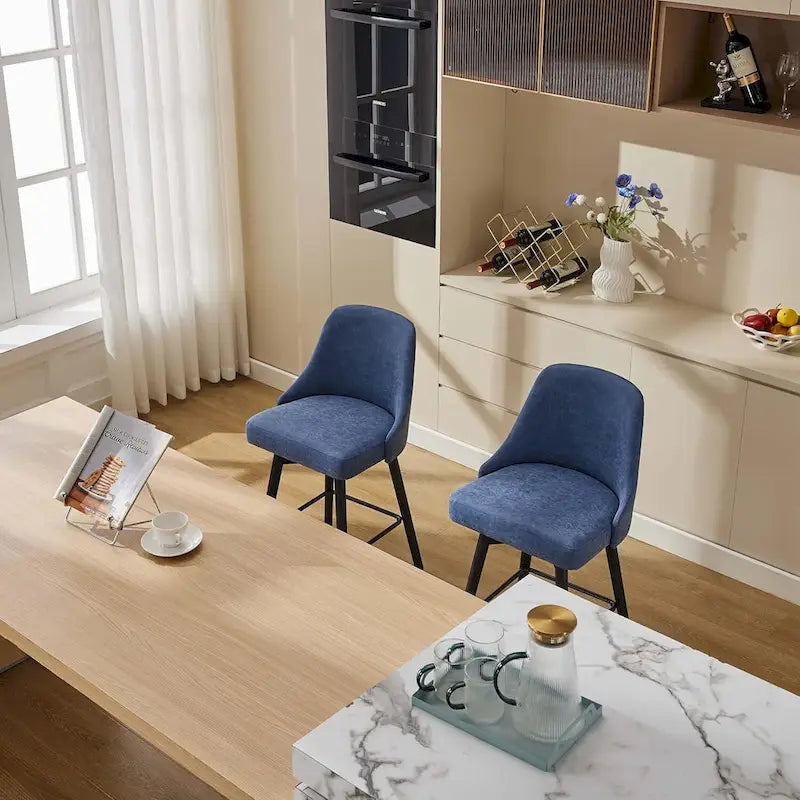 Ensemble de 2 tabourets de bar pivotants, tabourets de bar à hauteur de comptoir avec dossier et pieds en bois, chaises rembourrées pour îlot de cuisine