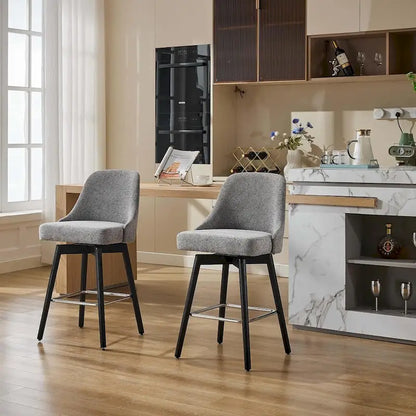 Ensemble de 2 tabourets de bar pivotants, tabourets de bar à hauteur de comptoir avec dossier et pieds en bois, chaises rembourrées pour îlot de cuisine