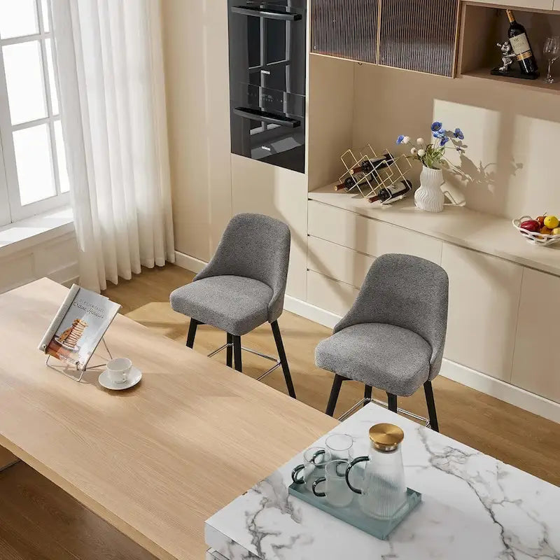 Ensemble de 2 tabourets de bar pivotants, tabourets de bar à hauteur de comptoir avec dossier et pieds en bois, chaises rembourrées pour îlot de cuisine