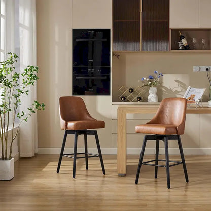 Ensemble de 2 tabourets de bar pivotants, tabourets de bar à hauteur de comptoir avec dossier et pieds en bois, chaises rembourrées pour îlot de cuisine