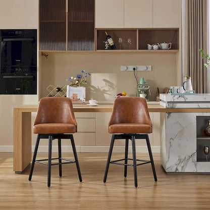 Ensemble de 2 tabourets de bar pivotants, tabourets de bar à hauteur de comptoir avec dossier et pieds en bois, chaises rembourrées pour îlot de cuisine