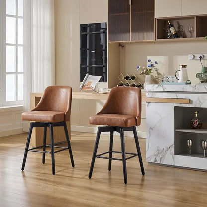 Ensemble de 2 tabourets de bar pivotants, tabourets de bar à hauteur de comptoir avec dossier et pieds en bois, chaises rembourrées pour îlot de cuisine