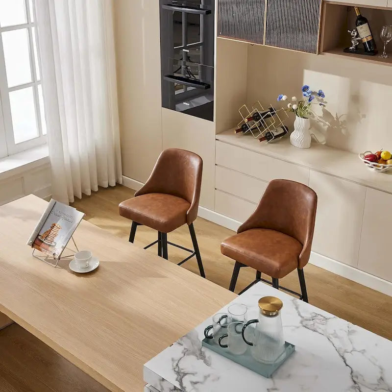 Ensemble de 2 tabourets de bar pivotants, tabourets de bar à hauteur de comptoir avec dossier et pieds en bois, chaises rembourrées pour îlot de cuisine