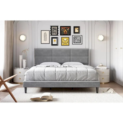 Cadre de lit plateforme rembourré avec tête de lit carrée en velours