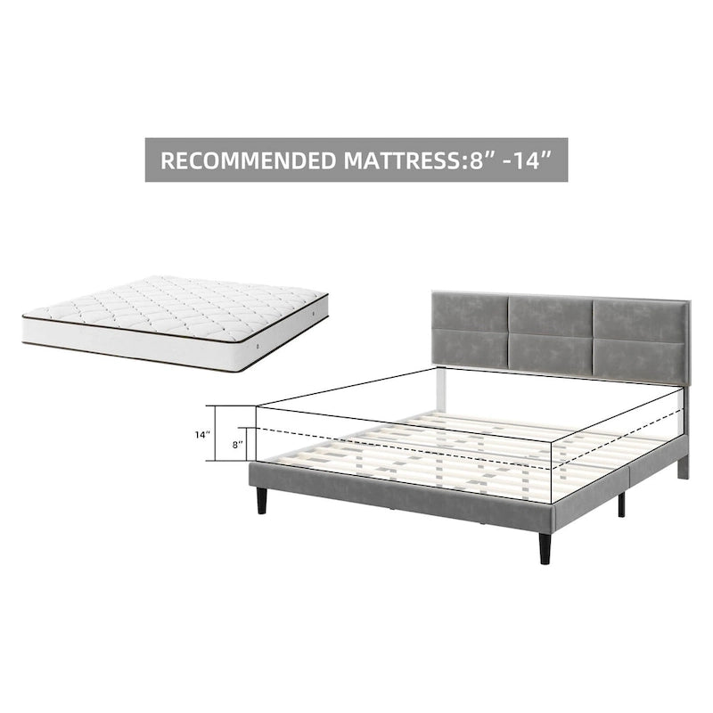 Cadre de lit plateforme rembourré avec tête de lit carrée en velours