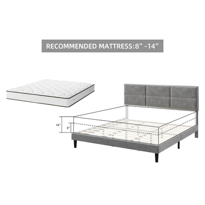 Cadre de lit plateforme rembourré avec tête de lit carrée en velours