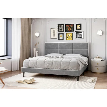 Cadre de lit plateforme rembourré avec tête de lit carrée en velours
