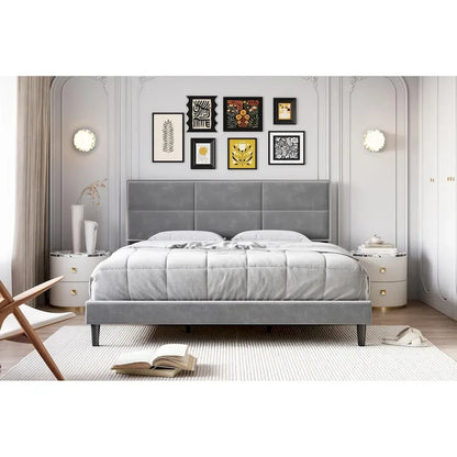 Cadre de lit plateforme rembourré avec tête de lit carrée en velours